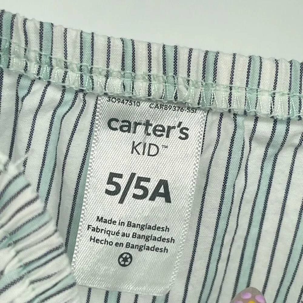 Carter’s Girls Blue Striped Smocked 100% Cotton Sleeveless Jumpsuit Size 5
